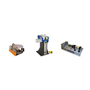 Hose skiving and fitting inserting machines